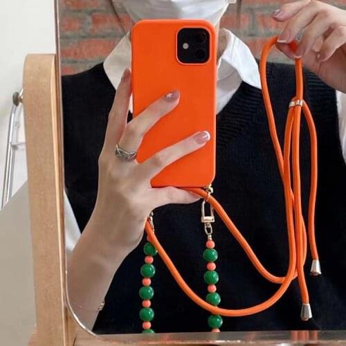 Necklace Lanyard Silicone Coque Phone Case For iPhone 6 7 8 Plus 12 11 pro X Max Xr Cover Neck Strap Crossbody Back Cover funda
