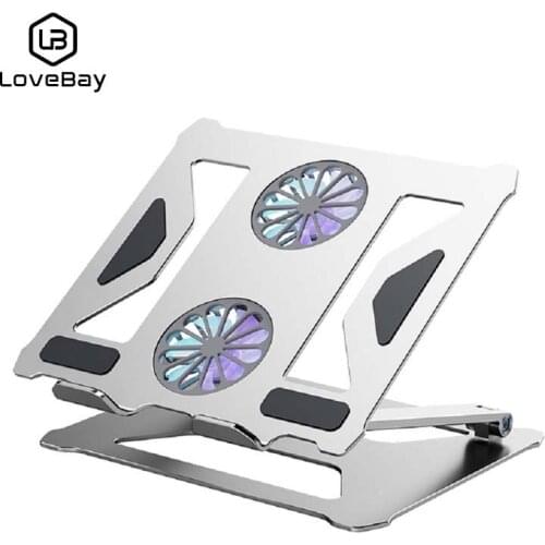 LOVEBAY Foldable Laptop Table Stand With Double Cooling Fan Aluminum Computer Stand Laptop Riser For Desk Portable Laptop Holder