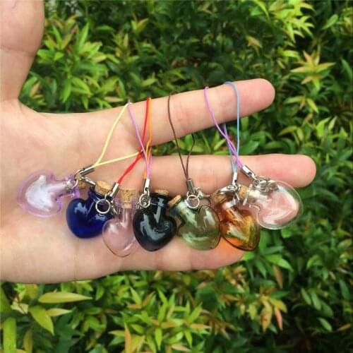 Glass Heart Pendants Mini Bottles With Chains Lobster Clasp Cute Glass Love Hearts Pendants For Bracelets Mixed Colors 7pcs