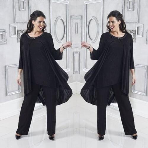 2019 Latest Black Beading Mother Of The Bride Pant Suits Three Pieces Wedding Guest Dress Formal Garment Evening Gown
