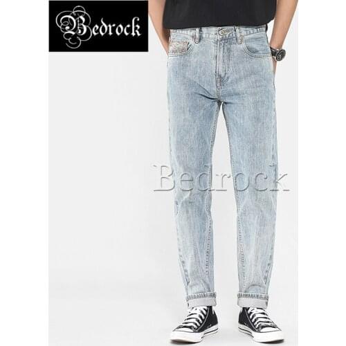 MBBCAR 13oz Rainbow yarn vintage distressed jeans men snowflake white loose raw denim selvedge jeans slim fit pencil pants 7309