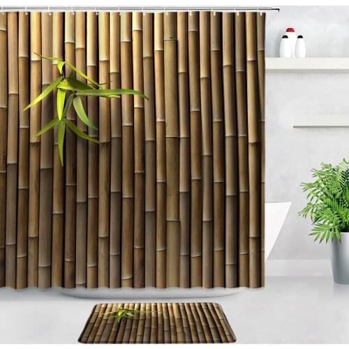 Green Leaves Bamboo Waterproof Shower Curtain Set Zen Plants 3D Frog Bathroom Kitchen Door Carpet Flannel Non-slip Rug Bath Mats