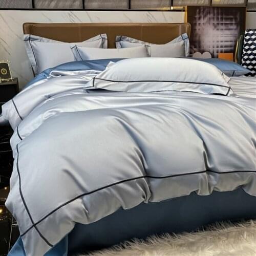 High-End Hotel Style Light Luxury Long-Staple Cotton Four-Piece Set 100 Solid Color Simple All Cotton Pure Cotton Bed Sheets