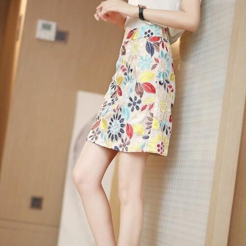 Embroidery Women Skirts Summer New Fashion Design Straight Slim Bud Elegant Office Lady Sweet Clothing Top Quality