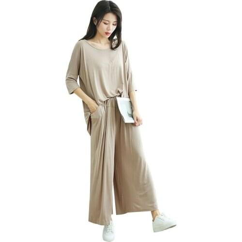 Pyjamas Women Summer Autumn Pijama Sleepwear Soft Modal 2 Two pieces Set Women Loose Home Suits Plus Size 3XL 100KG