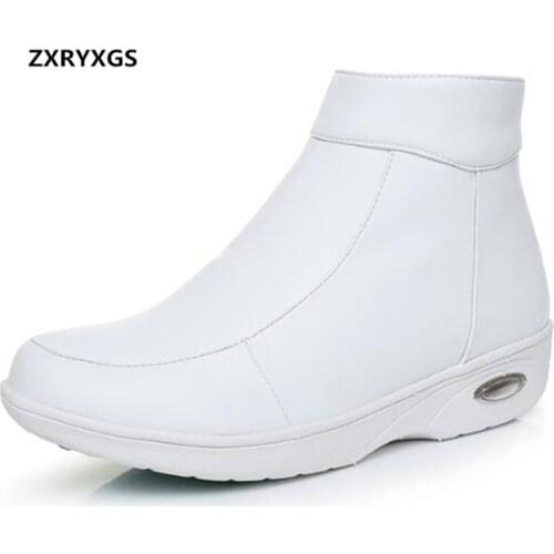 2020 autumn winter Comfort Cowhide Air Cushion Shoes Woman Boots White Casual Shoes Sneaker Wedge Plus Velvet Warm Snow Boots