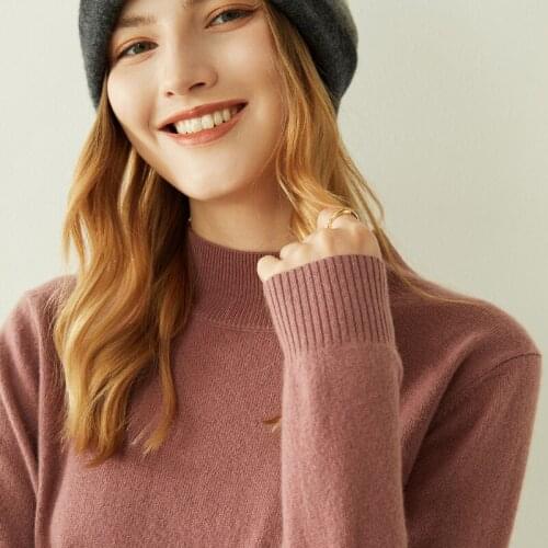Women Pullover 100% Cashmere Sweater 2021 New Winter Half High Collar Knitted Sweater Female Long Sleeve Solid Warm Jumper