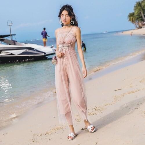 Women Dresses Spaghetti Straps Beach Play Suit Drawstring Ruffles Trim One Piece Outfit Strapless Women Dresses Slim Holiday
