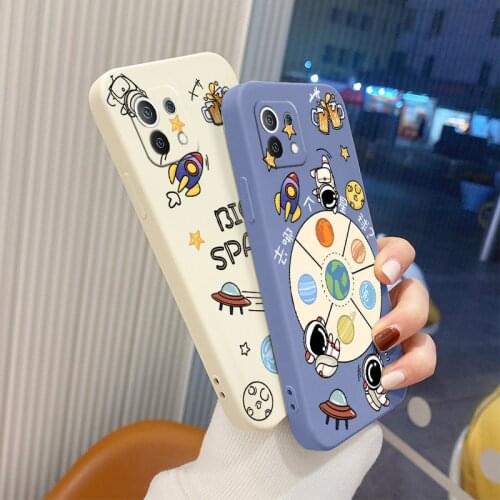 Astronaut Liquid Silicone Case For Xiaomi Mi 11 11i 10T 9T Pro Lite 10 10S 9 8 lite Pro Poco F2 X2 F3 Pro Soft Phone Back Cover