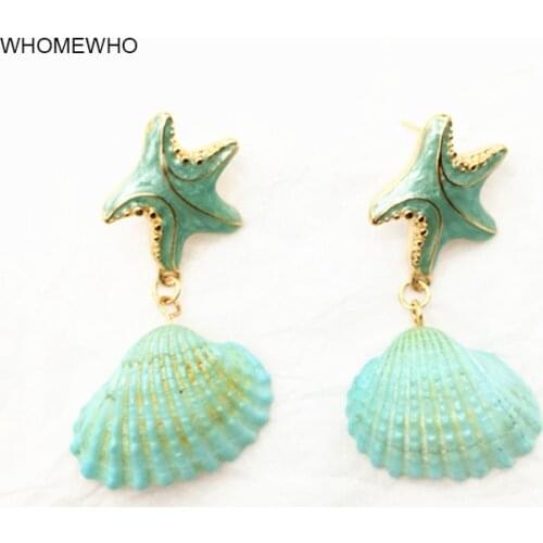 Gold Metal Summer Beach Enamel Starfish Natural Seashell Minimalist Earrings Korean Fashion Jewelry Party Club Pearl Accessory