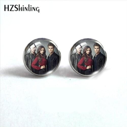 2021 New The Vampire Diaries Stud Earring TV Series Round Earrings Handmade Glass Dome Photo Printed Jewelry Gifts