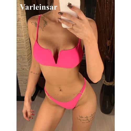 3 Colors 2021 Ribbed Neon Yellow Bikini Female Swimsuit Women Swimwear Two-pieces Bikini set Bather Bathing Suit Swim Lady V2131