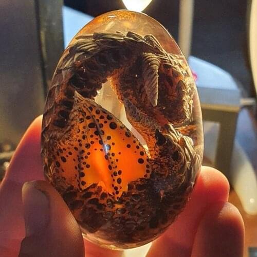 3D Dinosaur Egg Resin Dragon Egg Statue Gemstone Glowing Lava Dinosaur Egg Model Childrens Luminous Toy with Base Collection
