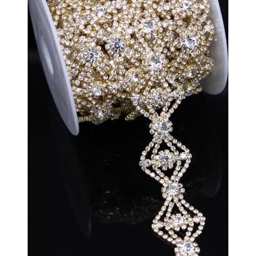 5 YARD Rhinestone Bridal Trim Bridal beaded silver gold crystal glass rhinestone applique trim Fashion Chain for wedding dress