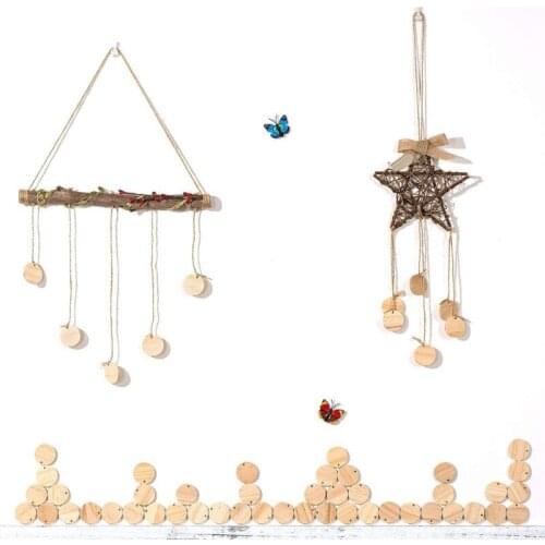 80 Pieces of Unpolished Wooden Keychains Round Wood Chip Keychains