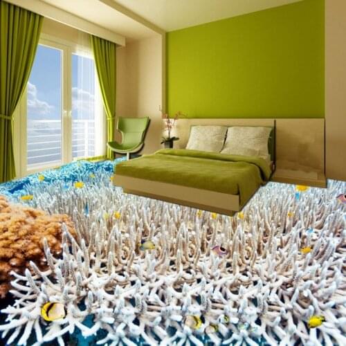 Free Shipping Marine white coral tropical fish flooring wallpaper kitchen bedroom hotel high quality floor mural