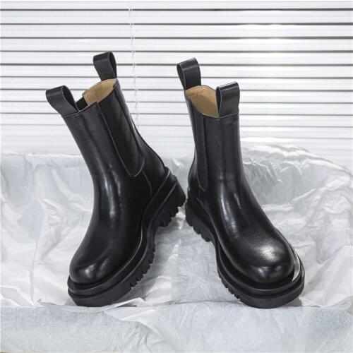 Chelsea Boots Female Balck Platform Shoes Woman Booties Genuine Leather Boots Women Heels Rubber Winter Shoes for Women Nice Pop