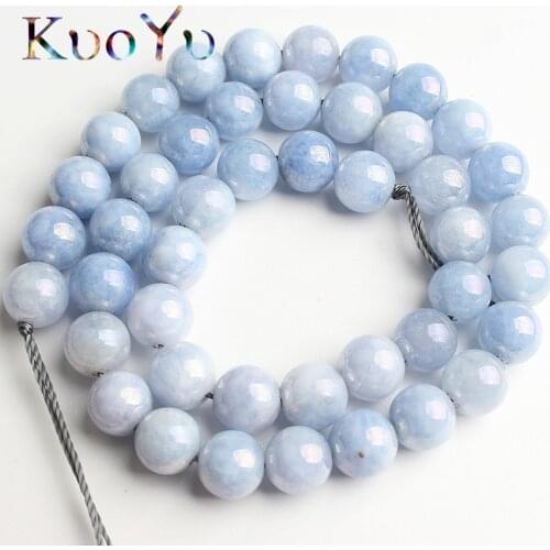 Blue Plated Angelite Stone Beads Natural Round Loose Spacer Beads For Making Jewelry DIY Bracelet Accessories 15'' 6/8/10/12mm