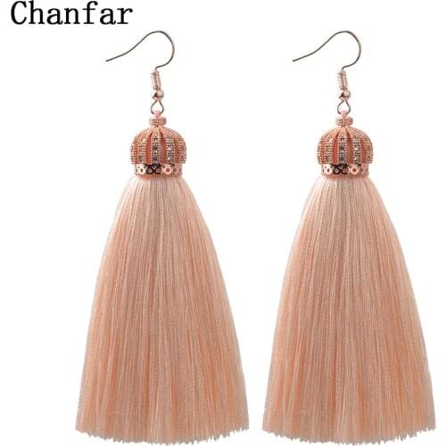 Chanfar New Arrival Copper Cubic Zirconia Tassel Earrings Crown Charm Long Dangle Statement Earring Women Wedding Party Jewelry