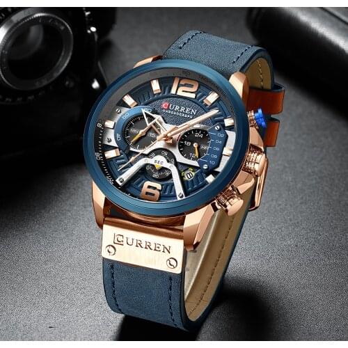 Relogio Masculino CURREN New Sport Chronograph Mens Watches Top Brand Luxury Leather Quartz Clock Waterproof Big Dial Watch Men