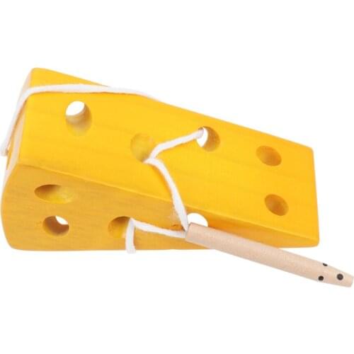 Early Childhood Educational Toys Threading Cheese Wearing Wooden Baby Threading Threading Game Tool for Kids Toddlers