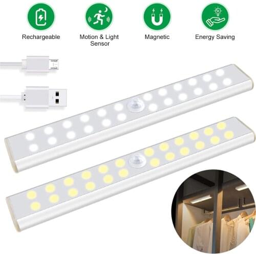 LED Closet Light USB Rechargeable PIR Motion Sensor LED Under Cabinet Light 24 40 60 LEDs Kitchen Lamp for Wardrobe Room