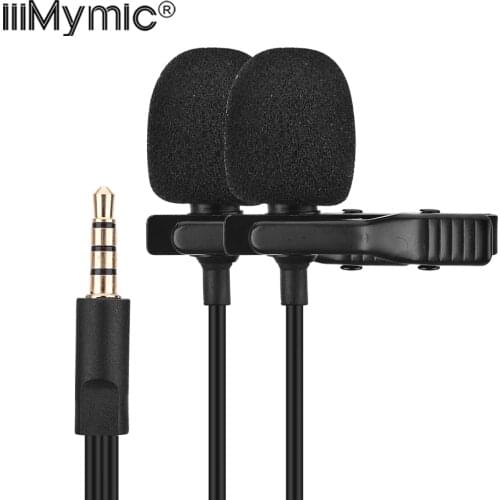 IiiMymic Dual-Head Lavalier Lapel Microphone Clip on Wired Mic for ios Android Smartphone Mobile Phone Cell Laptop Recording