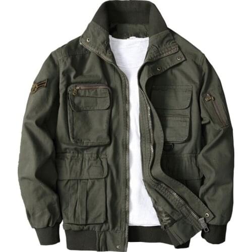Autumn New Men Camouflage Military Jacket Multi Pockets Army Fleece Lining Coat Stand Collar Loose Casual Tactical Bomber Jacket