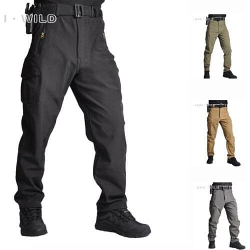 Shark Skin Waterproof Windproof Outdoor Hiking Climbing CS Camouflage Hunting Pants Men Fleece Trousers Military Army Pants