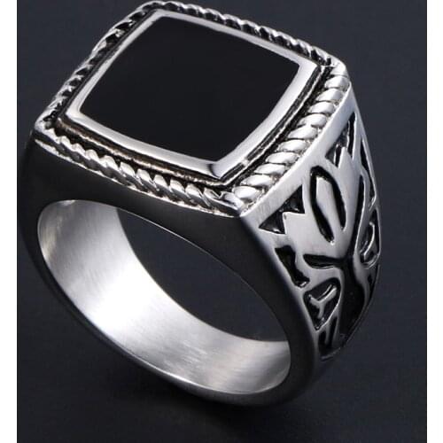 New Square Zircon Mens Ring Retro Viking Odin Rune Stainless Steel Ring Men And Women Fashion Jewelry Gift