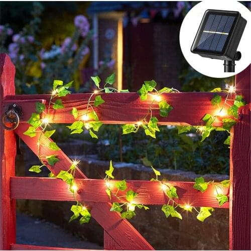 Solar Powered Led Artificial Green Leaf Vine String Lights Christmas Fake Vine Ivy Lights Garland for Party New Year Wedding