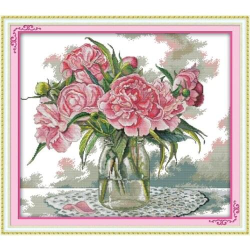 Peony 2 cross stitch kit aida 14ct 11ct count printed canvas stitches embroidery DIY handmade needlework