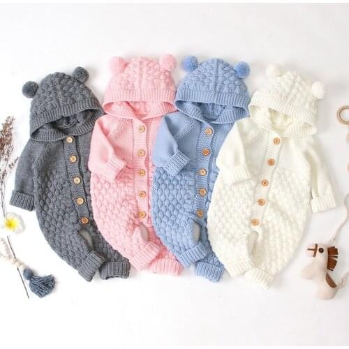 Newborn Infant Baby Girl Boy Winter New Warm Coat Knit Outwear Hooded Jumpsuit Solid Cute Soft Comfortable Pretty Set