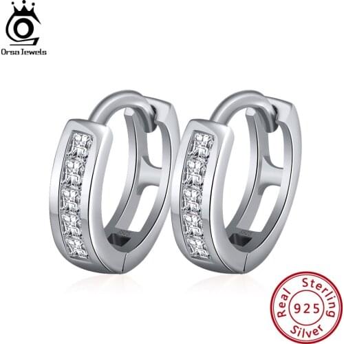 ORSA JEWELS 925 Sterling Silver Rose Gold Color Hoop Earrings For Women With AAA Zircon Silver Earring Jewelry Wholesale OSE105