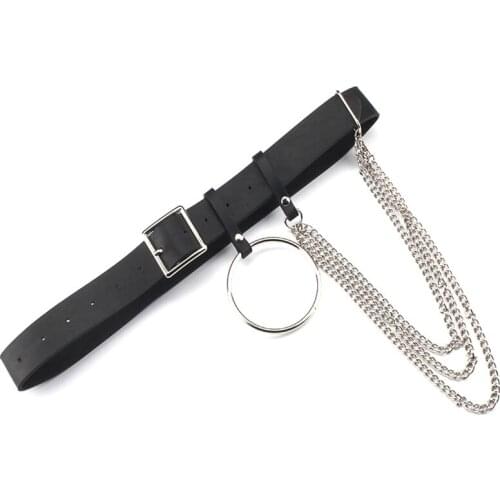 Hip Hop Rock Punk style metal chain waist belt for women PU leather pin buckle waistband for jeans trousers decorative accessory