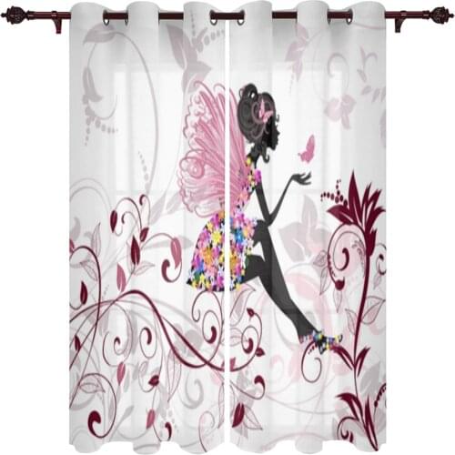 Girls Fairy Butterflies Flower Pink White Curtains For Living Room Modern Window Curtains For Bedroom Curtains Drapes Blinds