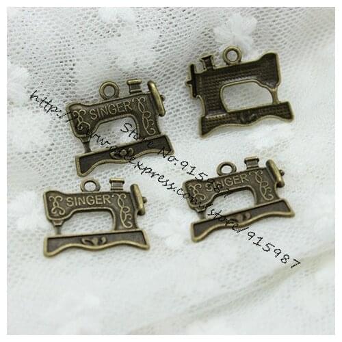 Sweet Bell Free Shipping! 80pcs Antique Bronze Tone Sewing Machine Charm Pendants 17*20mm D0459