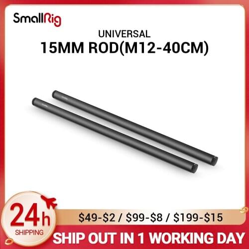 SmallRig Camera 15mm Rail Rod Aluminum Alloy Rod with M12 Female Thread DSLR Rig - 40cm 16 Inches Long - 1054 (Pack of 2)