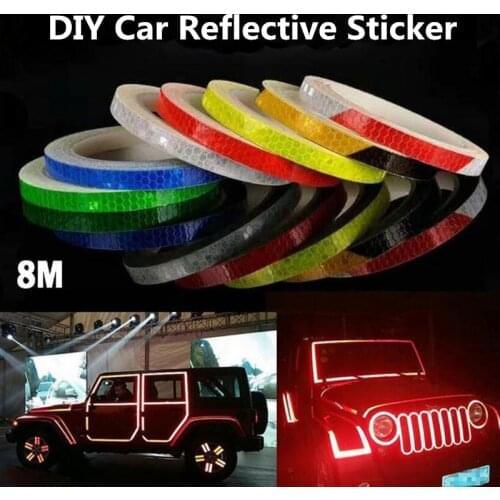 8m*1cm 7 Color DIY Car Exterior Reflective Sticker Warning Safety Tape for Car Motorcycle Bike Body Rim Wheel Decorative Styling