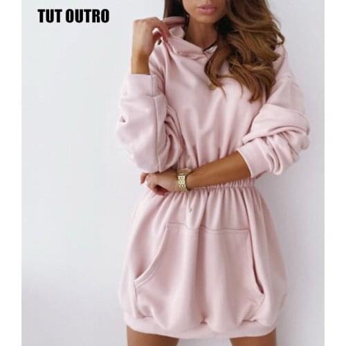 Warmth Hooded Dress Women Autumn Long Sleeve Dresses Solid Dress Plus Size Dress With Pocket Casual Woman Dresses