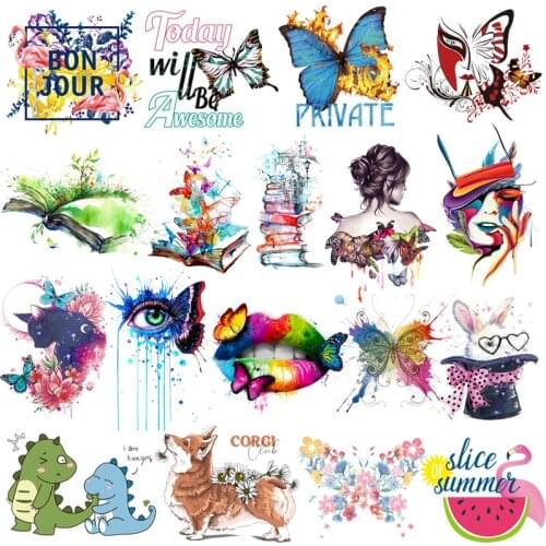 Butterfly/Animals Heat Transfer For Clothing Iron On Transfer For Clothes Appliques Thermals Stickers For Diy Washable T-shirt