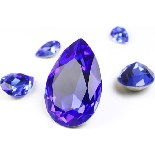 All Size Tear Drop Shape Pointed Back Rhinestones With Sapphire Color Crystals Stones K9 Crytsal For Jewelry Making Garment