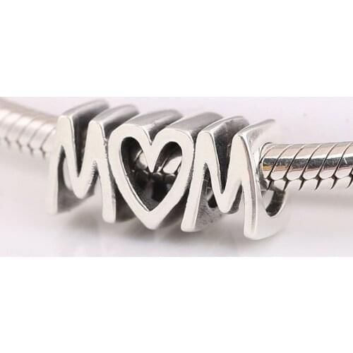 Authentic S925 DIY Jewelry Mum Script Charms fit Lady Bracelet Bangle Openwork