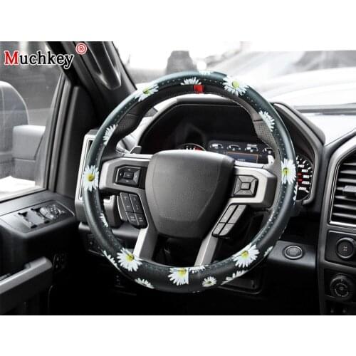 For Ford F150 2018 Microfiber Leather Car Steering Wheel Cover With Fashionable Flower Protective Cover All Seasons