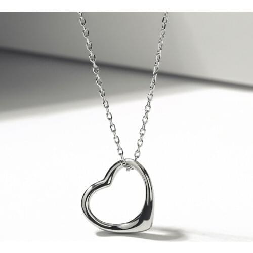 LKE9 Love Shape 925 Sterling Silver Classic Heart Chain Pendant Necklaces Women Fashion Jewelry silver necklace