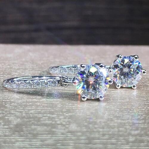 14K White Gold Women Drop Clip Earrings Hook Moissanite Diamonds 0.5 1 2 3 Carat Round Wedding Party Engagement Anniversary