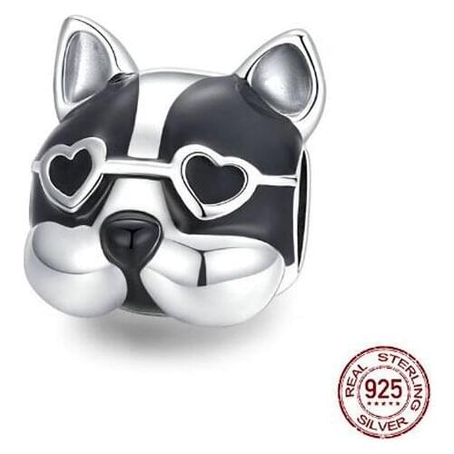 925 Sterling Silver silver Cute Bulldog Elegant Original Charm for Brand DIY Bracelet Jewelry Make for women Girl Dropshipping
