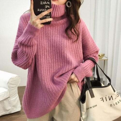 Elegant Loose Turtleneck Thicken Women Sweater Autumn Long Sleeve Female Pullover Jumpers 2021 Winter Plus Size Casual Knit Tops