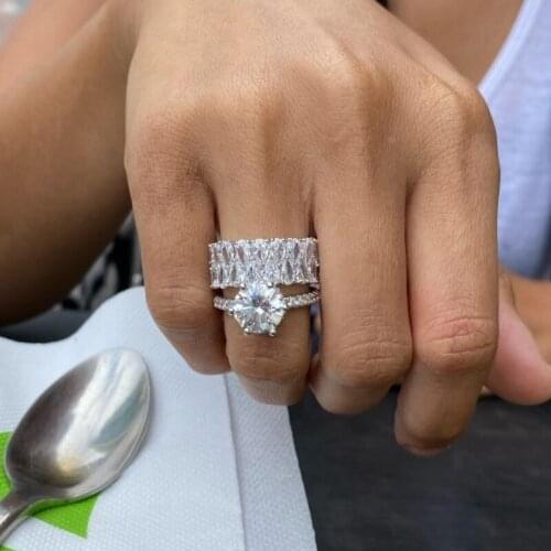 Luxury Unique Promise Ring 925 Sterling Silver Big 5A Zircon Stone Love Engagement Ring Vintage Wedding Rings For Women Jewelry