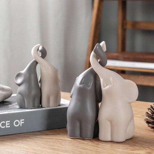 2Pcs Cute Resin Animal Decoration Delicate Nice-looking Ceramic Two-elephant Shape Simple Shelf Display Mold for Daily Life